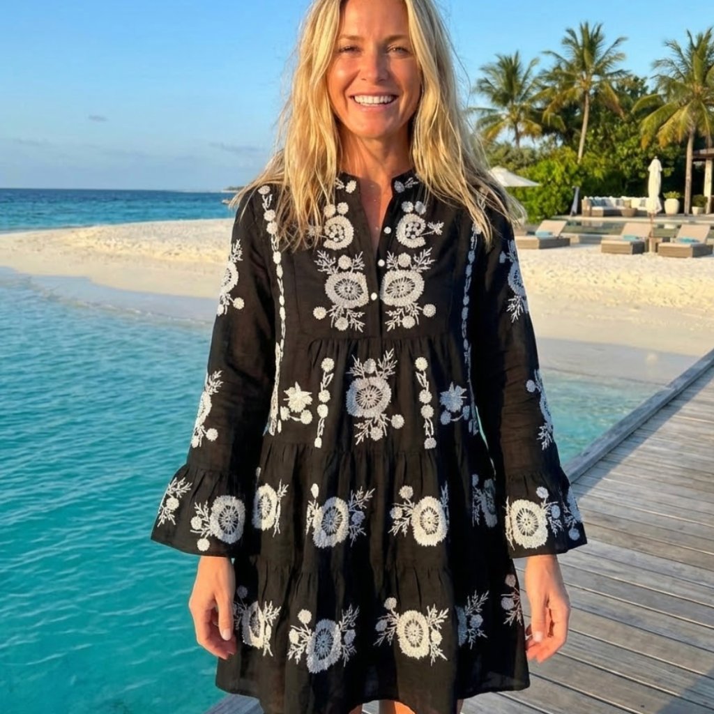 Only 2 Left! Pq Swim Black Cover Up With White Floral Embroidery